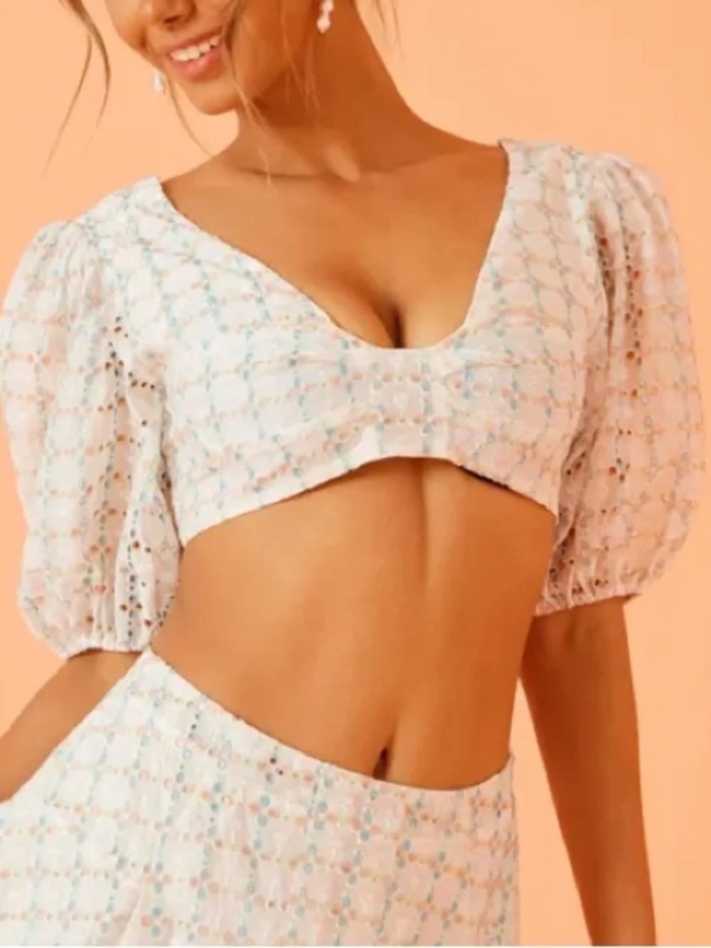 For Love & Lemons Denise Pastel Eyelet Embroidered Crop Top NWOT Small